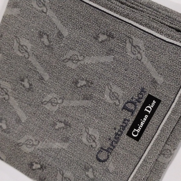 CHRISTIAN DIOR Women's 100% Cotton Grey Print Square Pocket Scarf - 19x19-inch - Picture 3 of 10